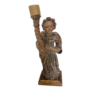 Antique Baroque Acolyte Torchère 17th Century Polychrome For Sale