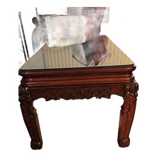 Asian Rosewood Coffee Table With Glass Top For Sale