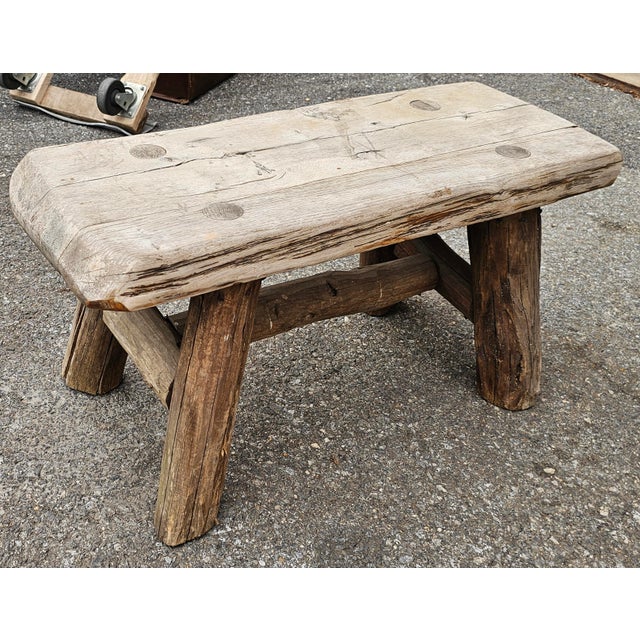 Wood Mid 20th Century Early American Style Rustic Stretcher Pine Log Bench For Sale - Image 7 of 8