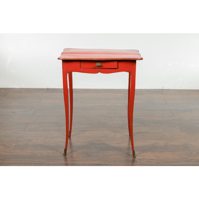 Early 19th Century French 1820s Restauration Period Red Side Table with Serpentine Top and Drawer For Sale - Image 5 of 12
