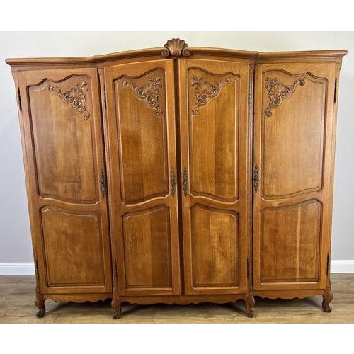 Vintage French Louis XVI Style Carved Oak 4-Door Armoire For Sale - Image 13 of 13