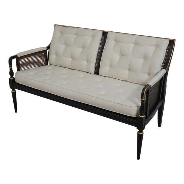 Regency Style Caned Back & Upholstered Settee For Sale