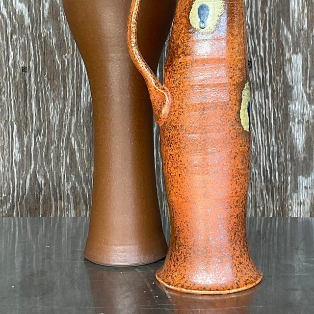 Vintage Boho Studio Pottery Vases - Set of 2 For Sale - Image 12 of 13
