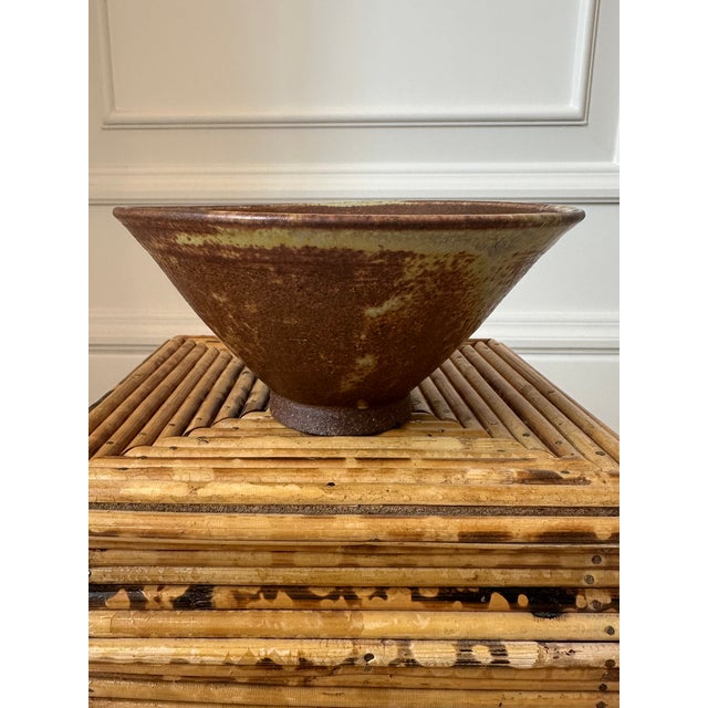 Vintage 1970’s Signed Brown Terracotta Bowl in Bronze & Pale Green Shades For Sale - Image 10 of 17
