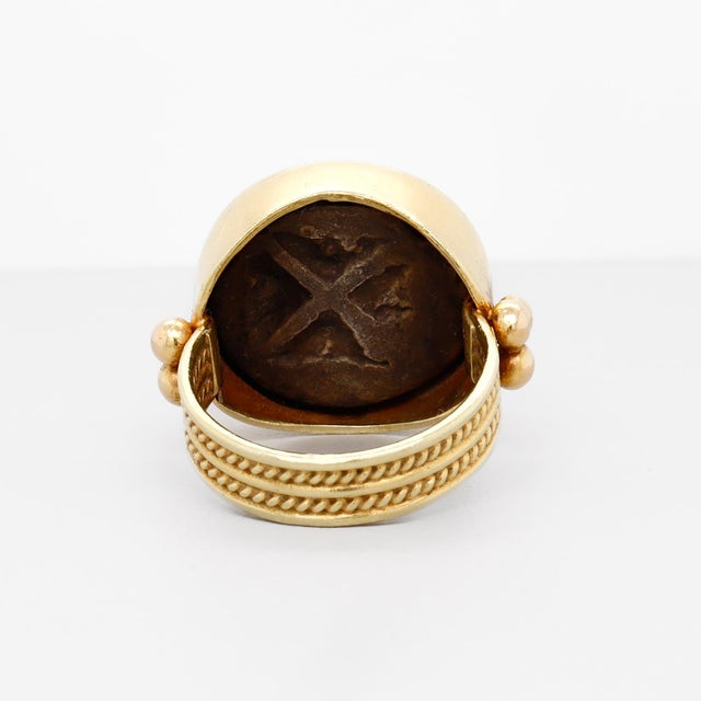 Retro 18k Signet Ring With an Ancient Athenian Drachma Coin For Sale - Image 13 of 15
