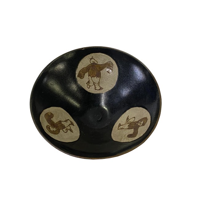 Chinese Ware Brown Black Glaze Graphic Ceramic Bowl Cup Display For Sale In San Francisco - Image 6 of 7
