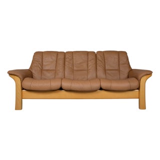 Windsor Three-Seater Leather and Wood Sofa in Brown Cognac with Manual Reclining Function from Stressless For Sale