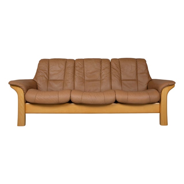 Windsor Three-Seater Leather and Wood Sofa in Brown Cognac with Manual Reclining Function from Stressless For Sale