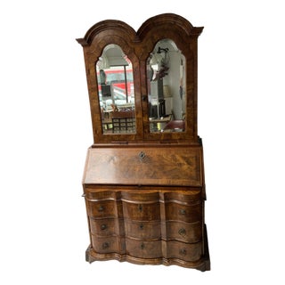 18th Century North Italian Baroque Style Figured Walnut Bureau Bookcase For Sale