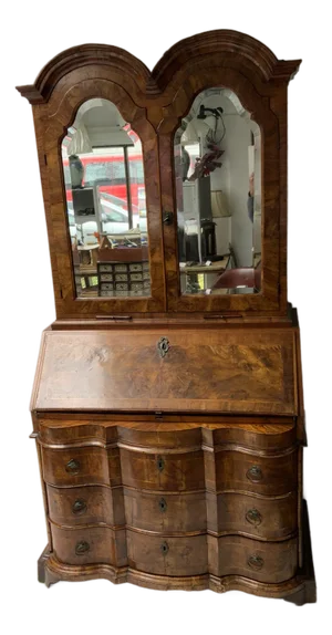18th Century North Italian Baroque Style Figured Walnut Bureau Bookcase