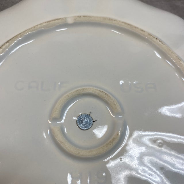 Vintage California Pottery Cream White Relish Dish Tray With Gold Metal Handle For Sale - Image 11 of 12