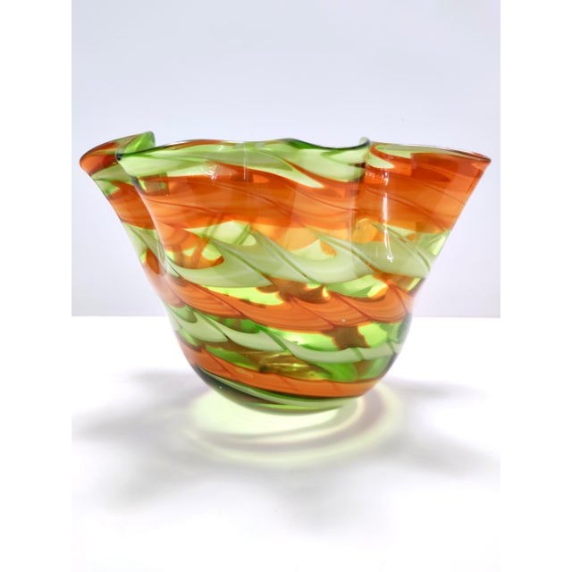 Vintage Italian Green and Orange Murano Glass Vase from Fratelli Toso, 1980s For Sale - Image 13 of 13