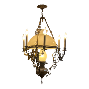 Vintage Ornate Brass Chandelier / Hanging Light Fixture