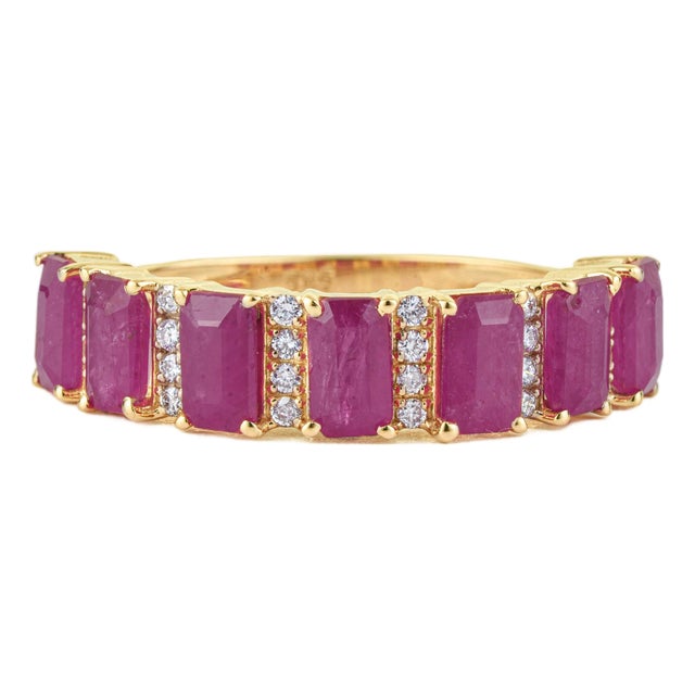 2.89 Carat Ruby & Diamond Band Ring in 14k Yellow Gold Stackable Design Size 5.5 For Sale