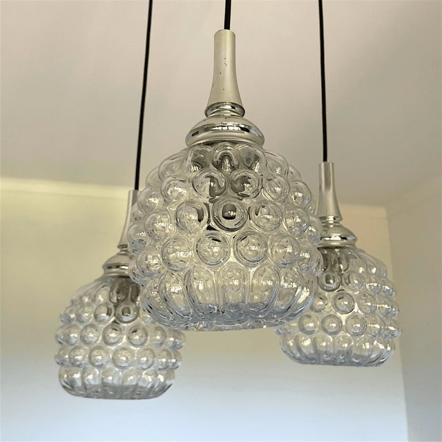 Black Mid-Century Space Age German Cascading Glass Three Lights Chandelier by Hustadt-Leuchten, 1960s For Sale - Image 8 of 17