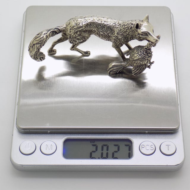 Vintage Italian Handmade Genuine Silver Large Fox With Hunted Game Figurine Rare Sculpture For Sale - Image 9 of 10