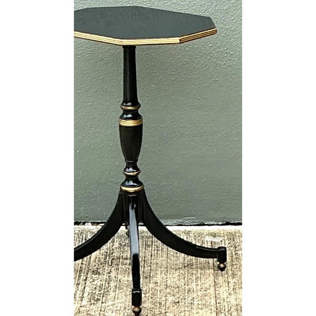 Vintage Black and Gold Trim Pedestal Table For Sale - Image 4 of 12
