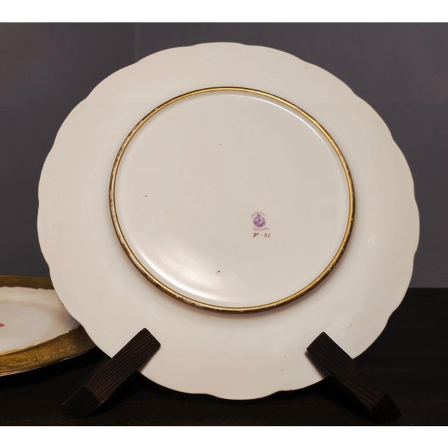 Early 20th Century Set of 6 Antique George Jones & Sons Dinner Plates – Embossed Gold Rim, Bavaria Mark For Sale - Image 10 of 12