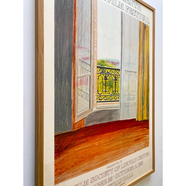 Sky Blue David Hockney Vintage 1981 Lithograph Print Framed Large New York Film Festival Poster " Window, Grand Hotel, Vittel " 1970 For Sale - Image 8 of 18