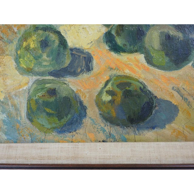 Wood Early 20th Century Impressionist Green Apple Still Life Painting For Sale - Image 7 of 8