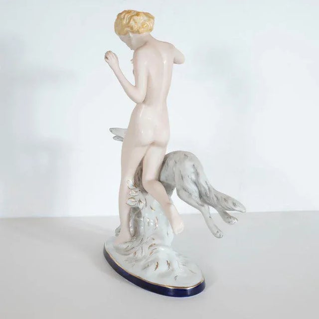 Beige Czech Art Deco Hand Painted Porcelain Figurine of Nude Lady With Greyhound For Sale - Image 8 of 10