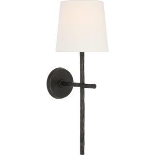 Suzanne Kasler for Visual Comfort Signature Collette 23" Tail Sconce in Aged Iron with Linen Shade For Sale