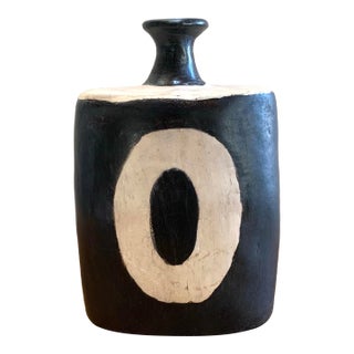 South American Rustic Clay Black and White Vase For Sale