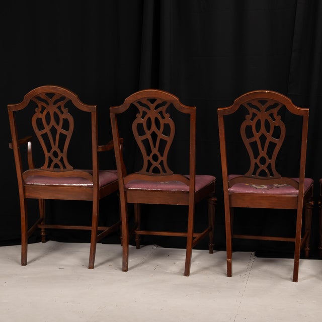 1920s Bernhardt Antique American Mahogany Chippendale Dining Chairs With Needlepoint Covers - Set of 6 For Sale - Image 10 of 12