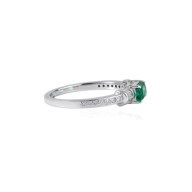 Metal 14k Gold East-West Zambian Octagon Emerald & Baguette Diamond Ring Size 4 For Sale - Image 7 of 18