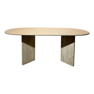 Minimalist Sculptural Oval Travertine Dining Table For Sale