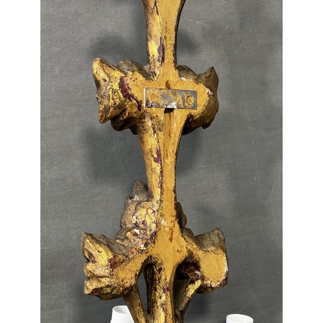 1920s Wooden Floral 3-Arm Wall Light, 1920s For Sale - Image 5 of 11