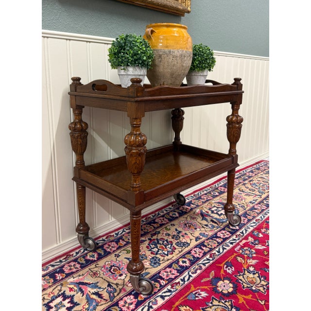 CHARMING Antique English Oak Two-Tier Tea/Pastry Cart, Trolley or End Table Side Occasional Table~~Lift Out Serving...