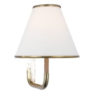 Marie Flanigan for Visual Comfort Signature Rigby Small Sconce in Soft Brass and Natural Oak with Linen Shade For Sale