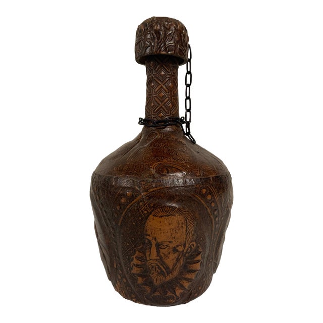 Vintage Goat Leather Cognac Bottle From Spain For Sale