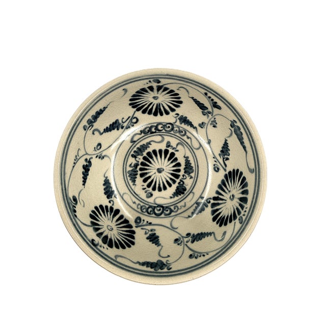 Set of 6 Bat Trang Blue Vietnamese Stoneware Ceramic With Hand Painted Floral Motif For Sale - Image 4 of 8