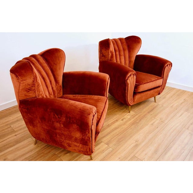 Mid-Century Modern Lounge Chairs with Rubelli Velvet by Isa Bergamo, 1950, Set of 2 For Sale - Image 9 of 18