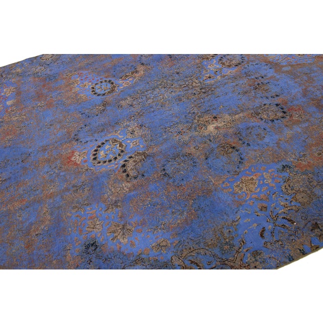 Antique Persian Blue Overdyed Wool Rug With Allover Floral Pattern For Sale In New York - Image 6 of 10