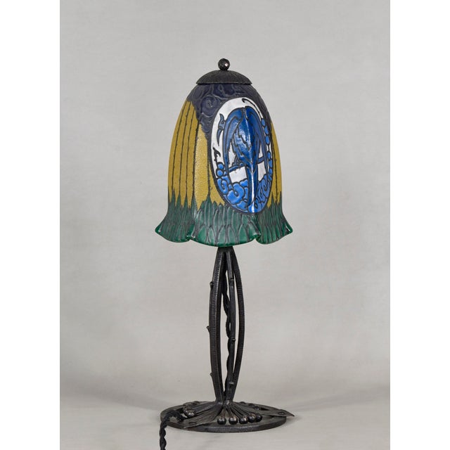 1920s French Art Deco Enamelled Table Lamp by Les Etablissements Leune - 1920s France For Sale - Image 5 of 15