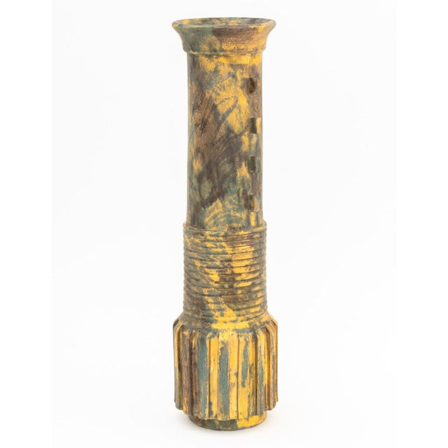 Italian Global Views Glazed Ceramic Vase, with gilt accents and textured base, marked "Global Views / Made in Italy" to...