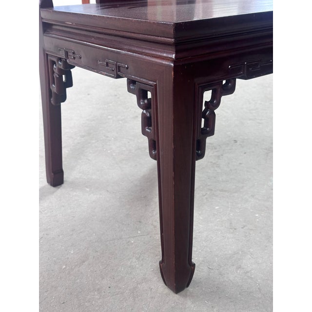 Brown Vintage Ming Style Rosewood Dining Chairs, Set of 8, 2 Host and 6 Side, Carved Vase Back Splat and Frette Detail For Sale - Image 8 of 10