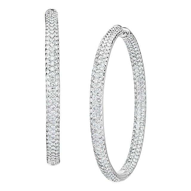Late 20th Century Pair of 18k Inside-Outside Diamond Hoop Earrings For Sale
