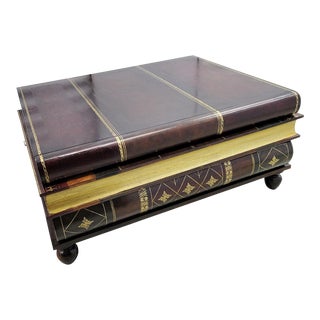 Maitland Smith 3 Drawer Leather Stacked Book Coffee Table For Sale