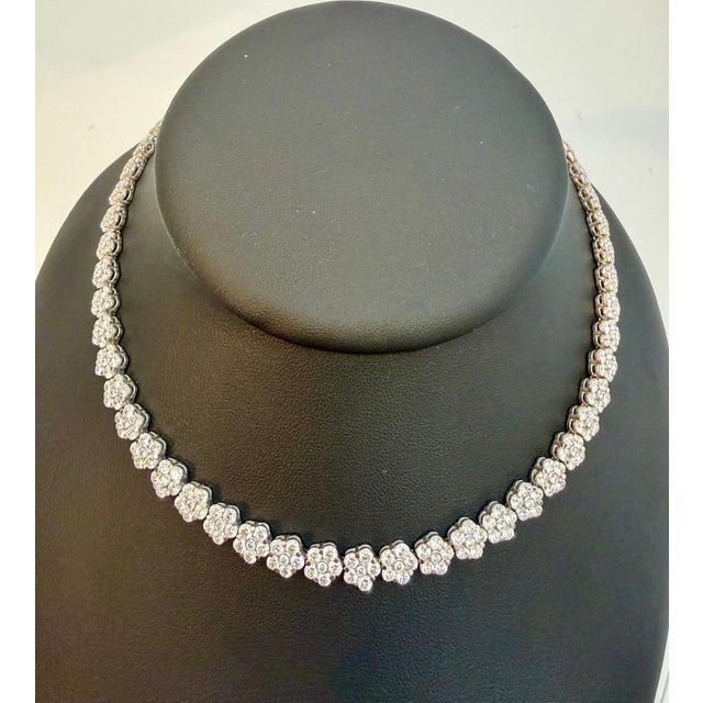 Modern Floret Pave Set 30 Ct Diamond , Vs1, E Color, Cluster Necklace in Platinum, 15" For Sale - Image 3 of 8