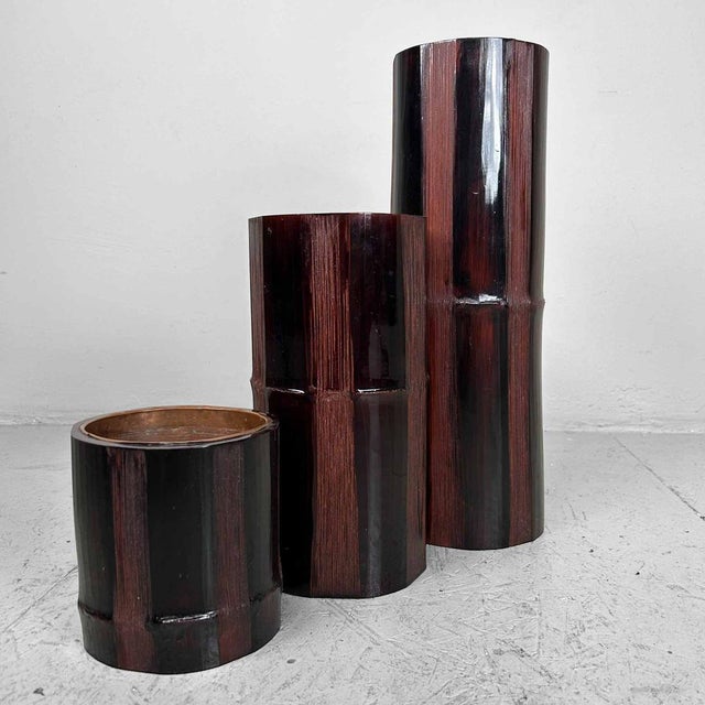 Brown Mid-Century Bamboo Ikebana Set, Japan, 1950s, Set of 3 For Sale - Image 8 of 18
