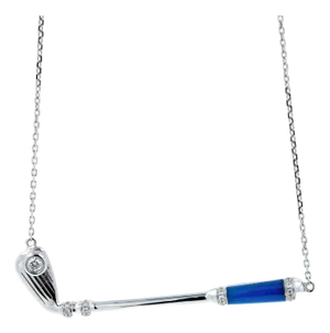 Diamond Blue Agate Golf Club Birdie Jewelry 18 Karat White Gold Charm Pendant
