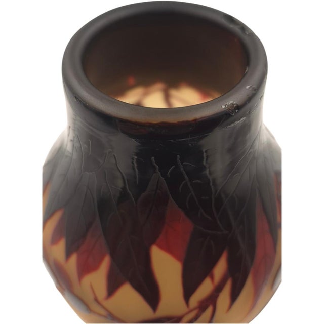 Antique d'Argental Art Nouveau Cameo Glass Botanical Berry Vase (10 Inches) For Sale - Image 11 of 12