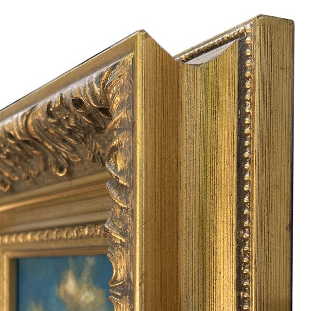 Contemporary Plein Air Cloud Oil Painting in Square Vintage Gold Frame For Sale In New York - Image 6 of 6