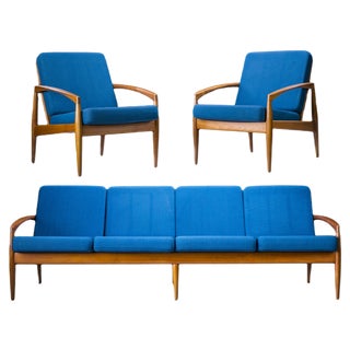 Model 121 Paper Knife Easy Chairs and Sofa by Kai Kristiansen for Magnus Olesen, 1960s, Set of 3 For Sale