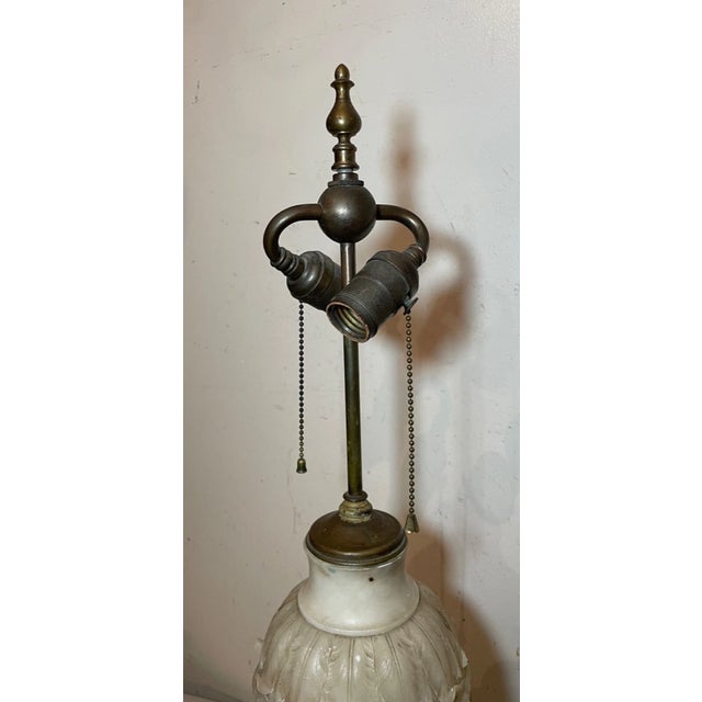 Large Antique Hand Carved Alabaster Stone Marble Urn Flower Electric Table Lamp For Sale - Image 9 of 18