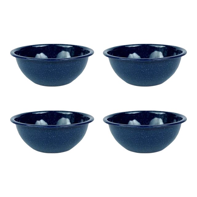 Crow Canyon Home Enamelware, Stinson Speckle 20 oz. Cereal Bowls in Navy - Set of 4 For Sale
